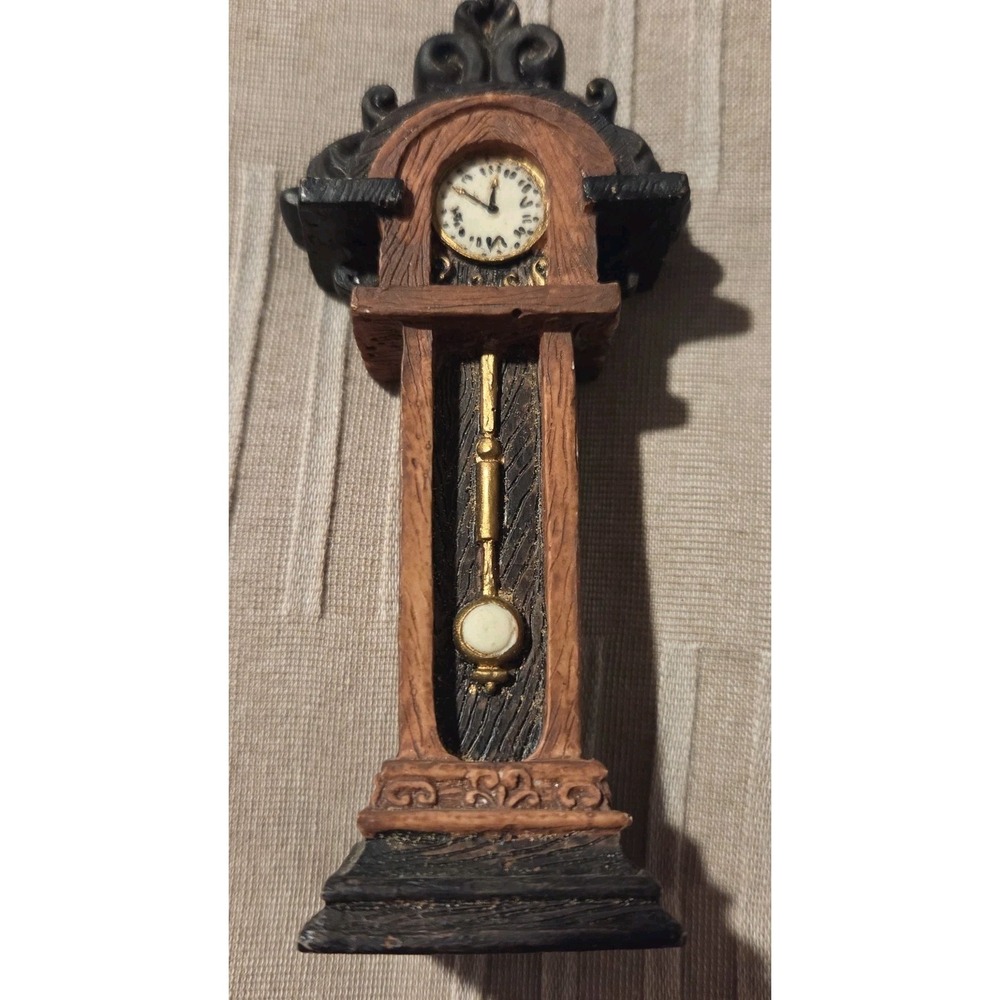 Miniature Doll House Grandfather Clock Metal/Resin Vintage